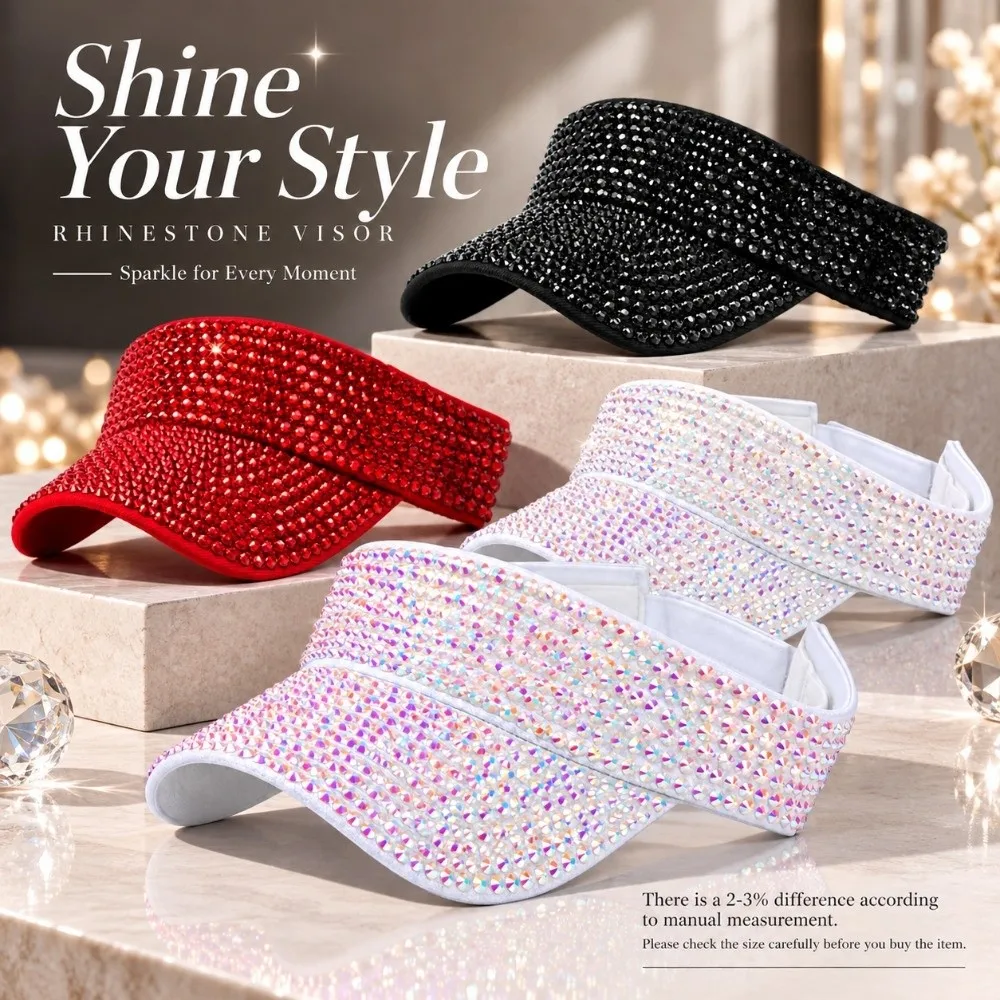 Adjustable Rhinestone Sun Visor Hat Shiny Empty Top Design Bling Baseball Cap Sun Protection Unisex Fit Top Hat Visor