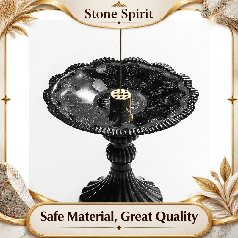Vintage French Glass Incense Holder with Black Relief Design, High Foot Aromatherapy Stick Burner,Desktop Home Decor Unique Gift