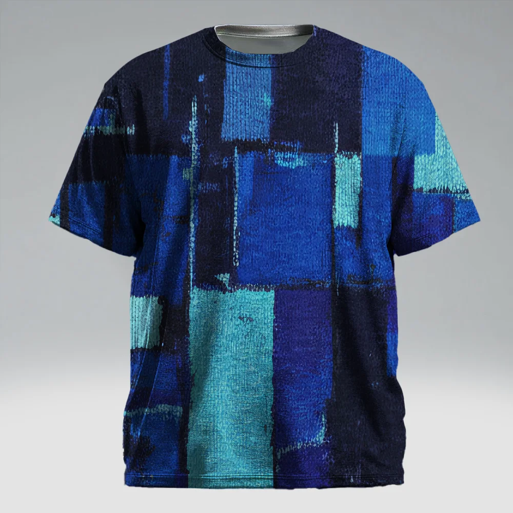 

S-9xl plus size Men's Short Sleeve T-Shirt: Plaid-Chic Style Sleek Mini Plaid Prints, Wrinkle-Resistant, Ideal for Daily Casual