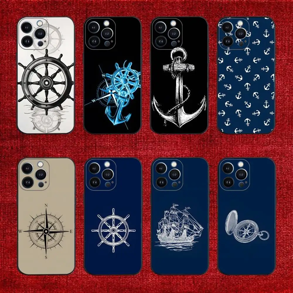 

Anchor Boat Ship Wheel Phone Case For iPhone 17,16,15,14,13,12,11,Pro,X,XS,Max,XR,Plus,Mini Soft Black Cover
