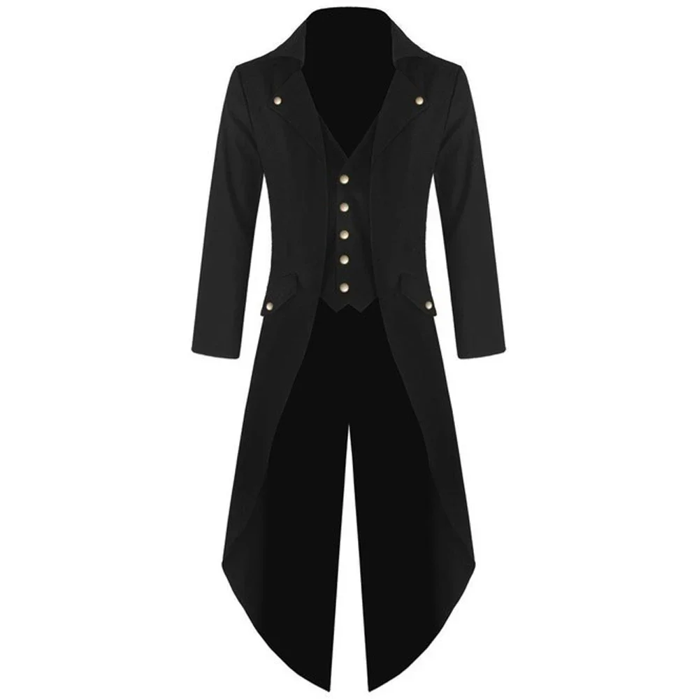 Fashion Men Tailcoat Mens Jacket Victorian Black Breathable Retro S-4XL Size S~4XL Steampunk Clothes Comfortable