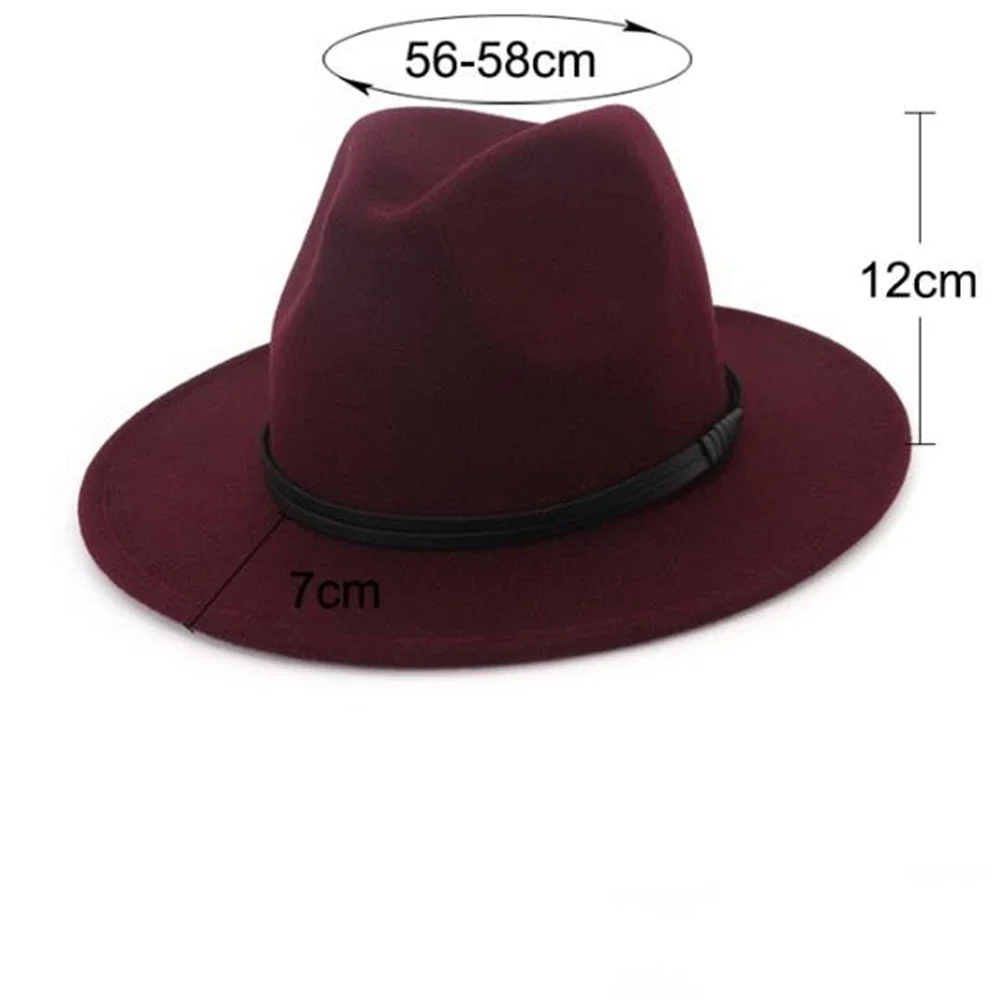 Chapeau Fedora noir à large bord avec ceinture en cuir pour hommes et femmes, salle de bain Flae, décontracté, solide, vintage, automne, hiver