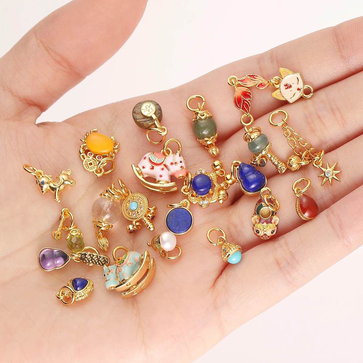 

1Pc 24K Gold-Plated Copper Miniature Colt Charms Natural Stone Inlaid Pendant for Jewerly Making DIY Necklace Accessory Findings