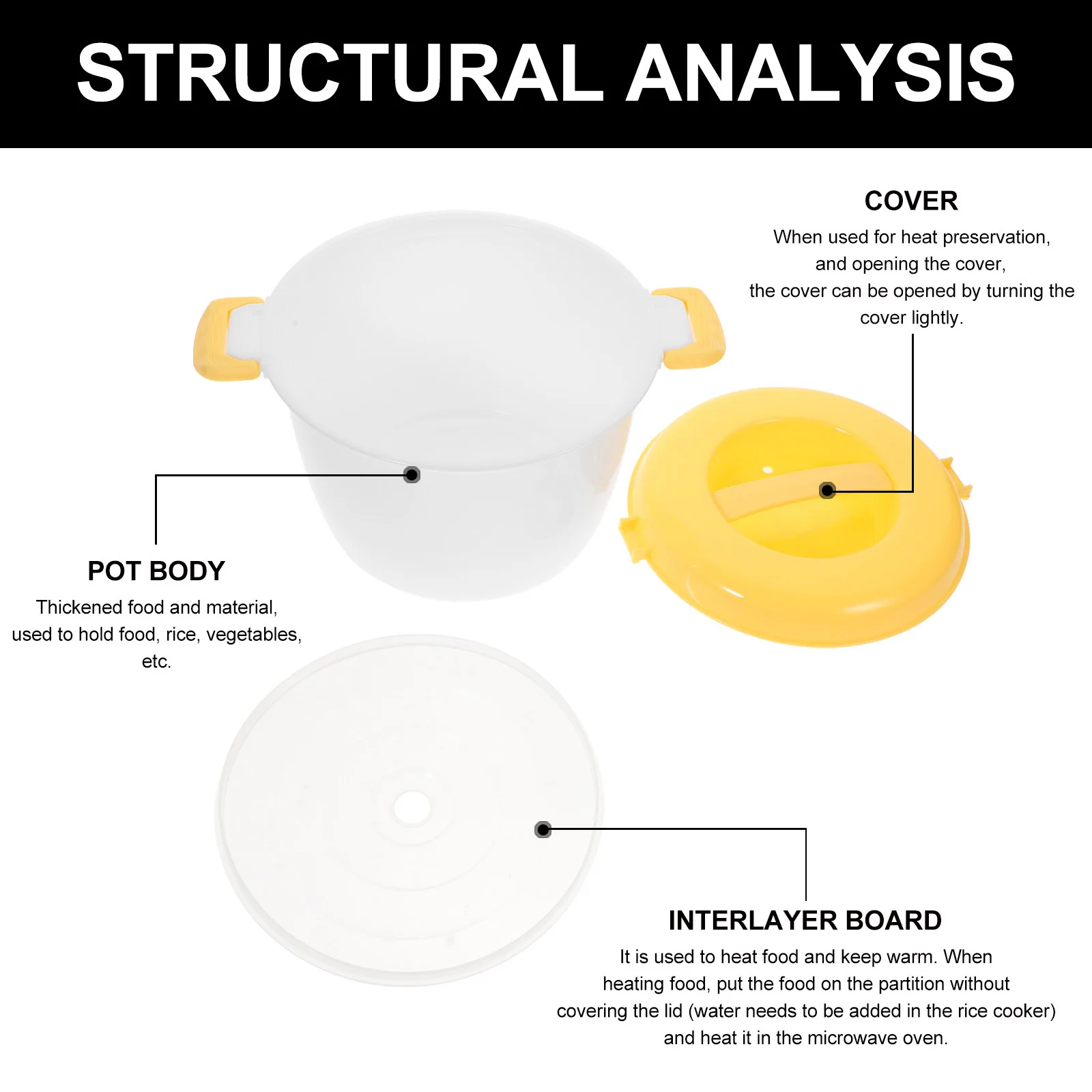 

Microwave Rice Cooker 1.6L Easy Use Rice Making Tool for Microwave Oven Bento Box Style Container Cookware for Home Office