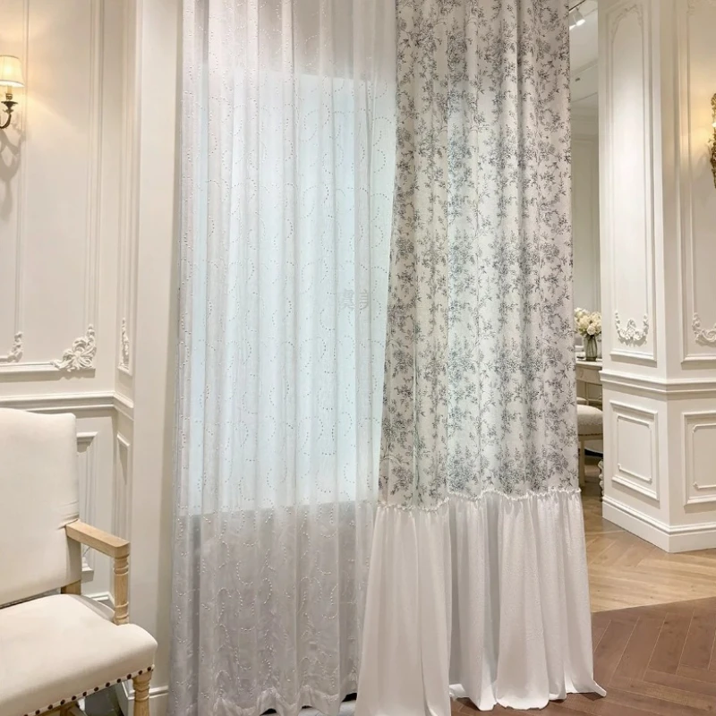 New Retro Floral Jacquard Cotton Linen Skirt Splicing Window Screen Curtains for Living Room Bedroom Balcony Bay Customization