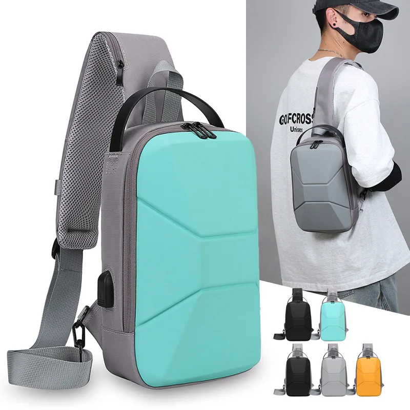 Men's Chest Bag Waterproof Travel Messenger bag With USB Port Lightweight Hard Shell Shoulder Bags Stylish Biker bags сумка sac