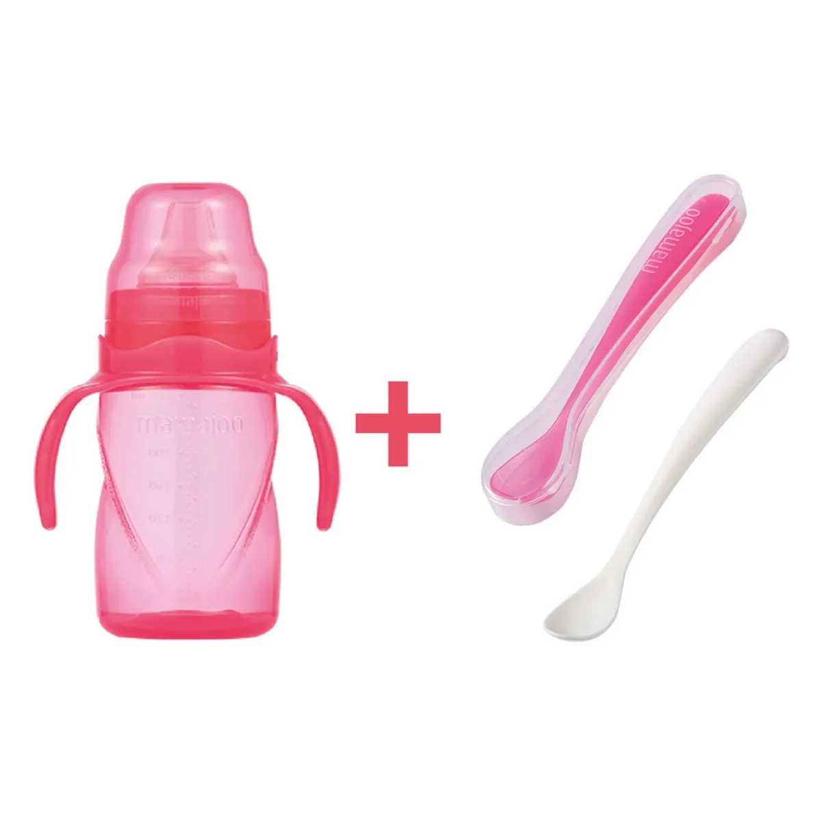 Maajoo handle educational cup 270 ml & twin feeding spoon/pink