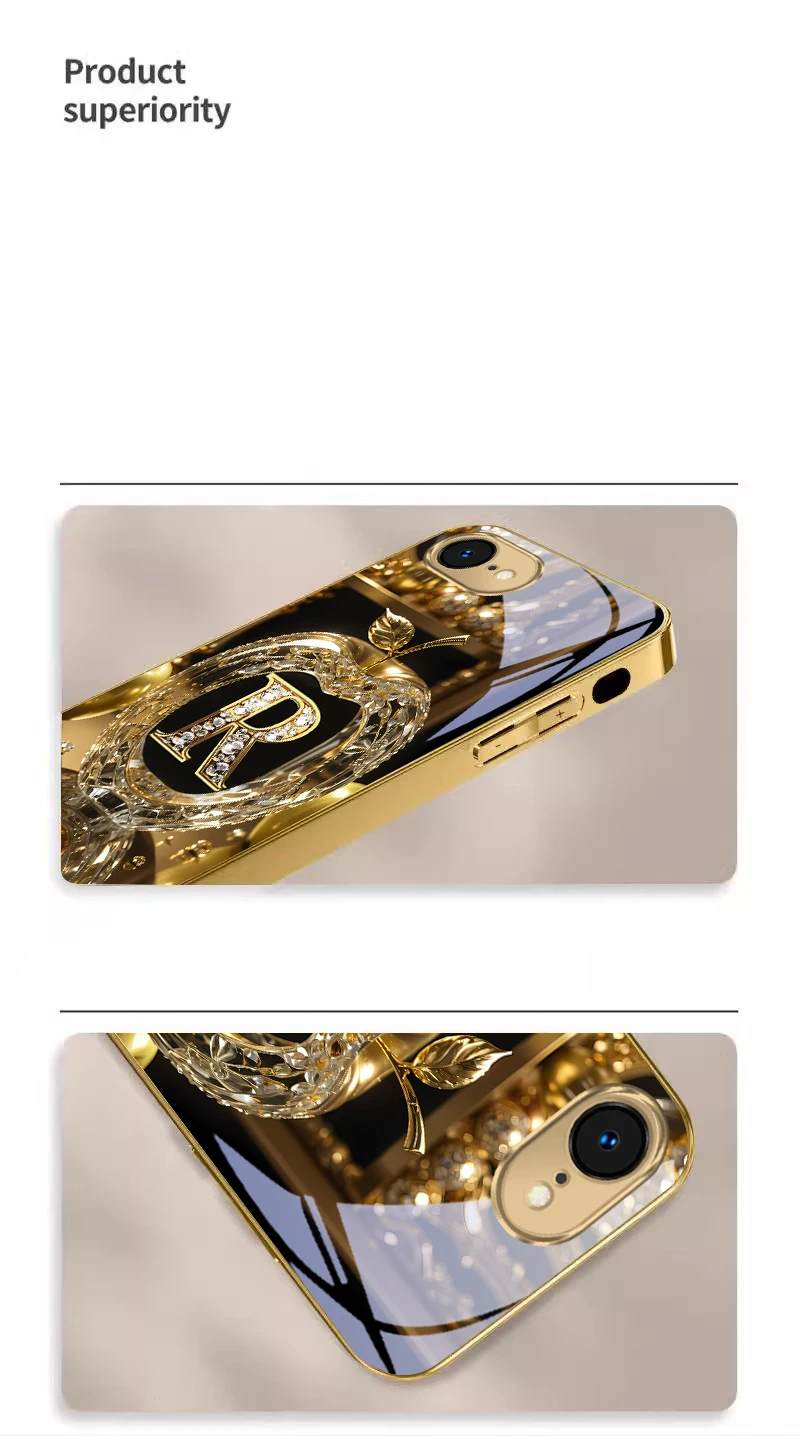 Exquisite Luxury Gold For IPhone 17 Pro Max 16 15 Pro 14 13 Plus 12 Mini 11 17 Air XR 16E 17ProMax Golden Glass Phone Case