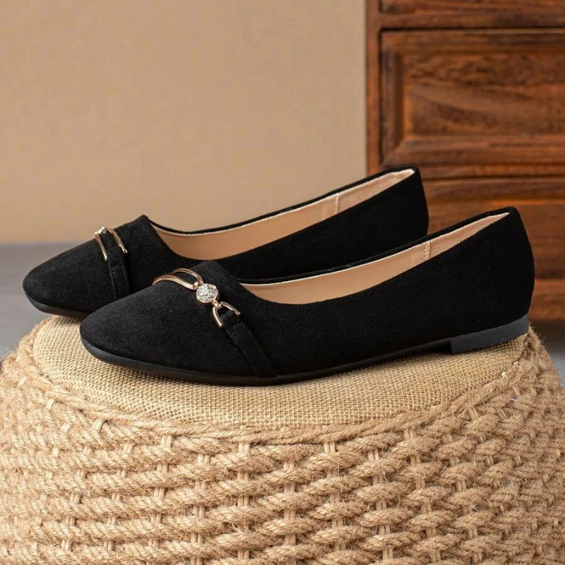 

Женские модные туфли на плоской подошве с квадратным носком и низким вырезом и бантом, черные повседневные универсальные повседневные туфли на осень, размеры от 34 до 48