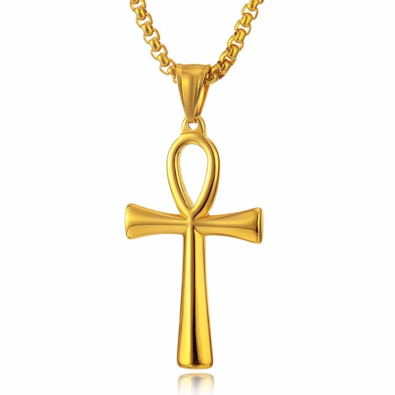 Neue ägyptische Ankh-Halskette für Herren, Kreuzanhänger, Edelstahl-Boxkette, Damenmode, Party-Schmuck, Accessoires – Detail 4