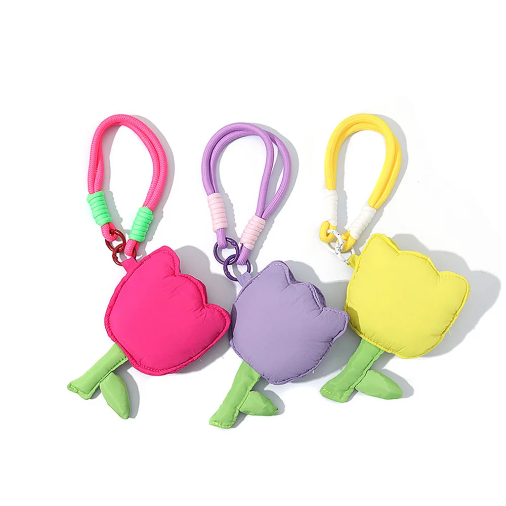 

Tulip Flower Student Coin Purse Soft Cloth Headphone Bag Women Key Storage Pouch with Wristband Keychain Bag Hanging Pendant
