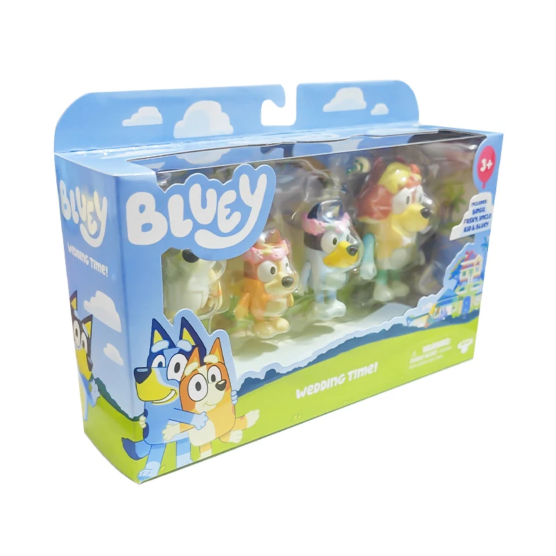 블루이 피규어 웨딩 장면 모델 인형 4개/세트 만화 애니메이션 미니피규어 수집품 장식 어린이 장난감 생일 선물