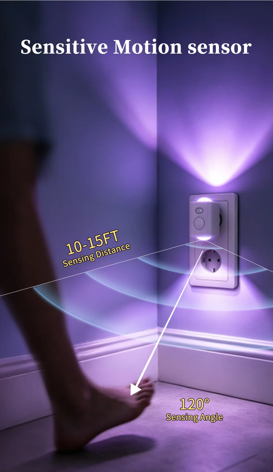 Motion Sensor Plug in Night Light Dimmable LED Wall Lamp with RGB Color Changing for Bedroom Hallway EU Plug