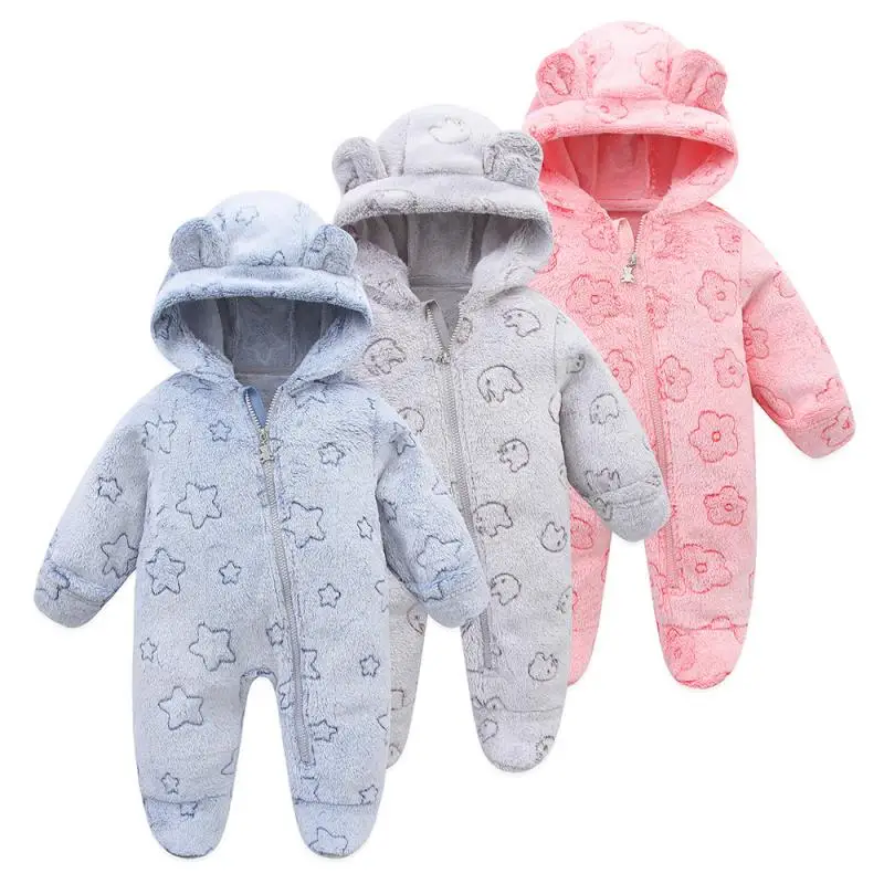 

0-2Y Baby Rompers Winter Warm Sleepwear for Newborns Girls Boys Clothing Star Flower Overall Infant Outwear Toddler Jumpsuits