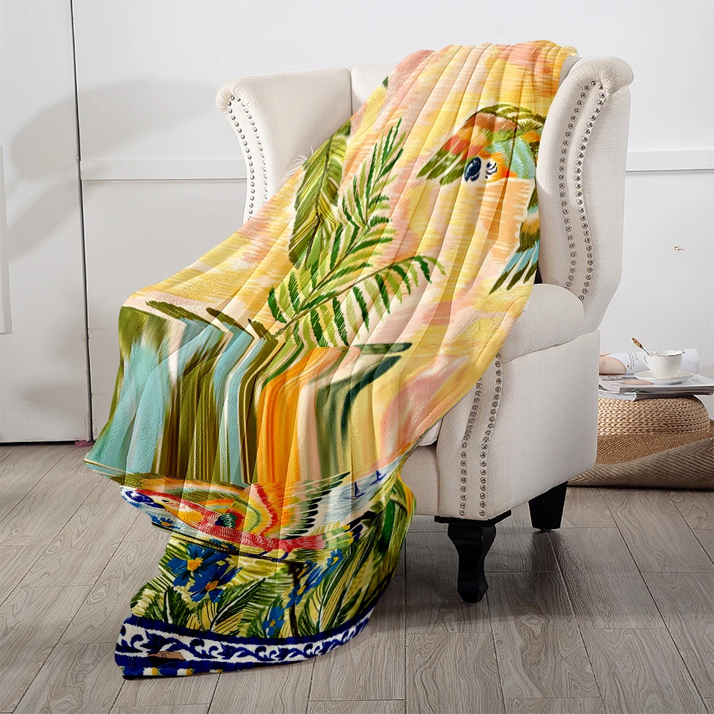 Tropical Parrot Beach Art Super Soft Flannel Blanket Fuzzy Warm Throw Blanket for Bed Couch Cozy Plush Bed Cover All Season