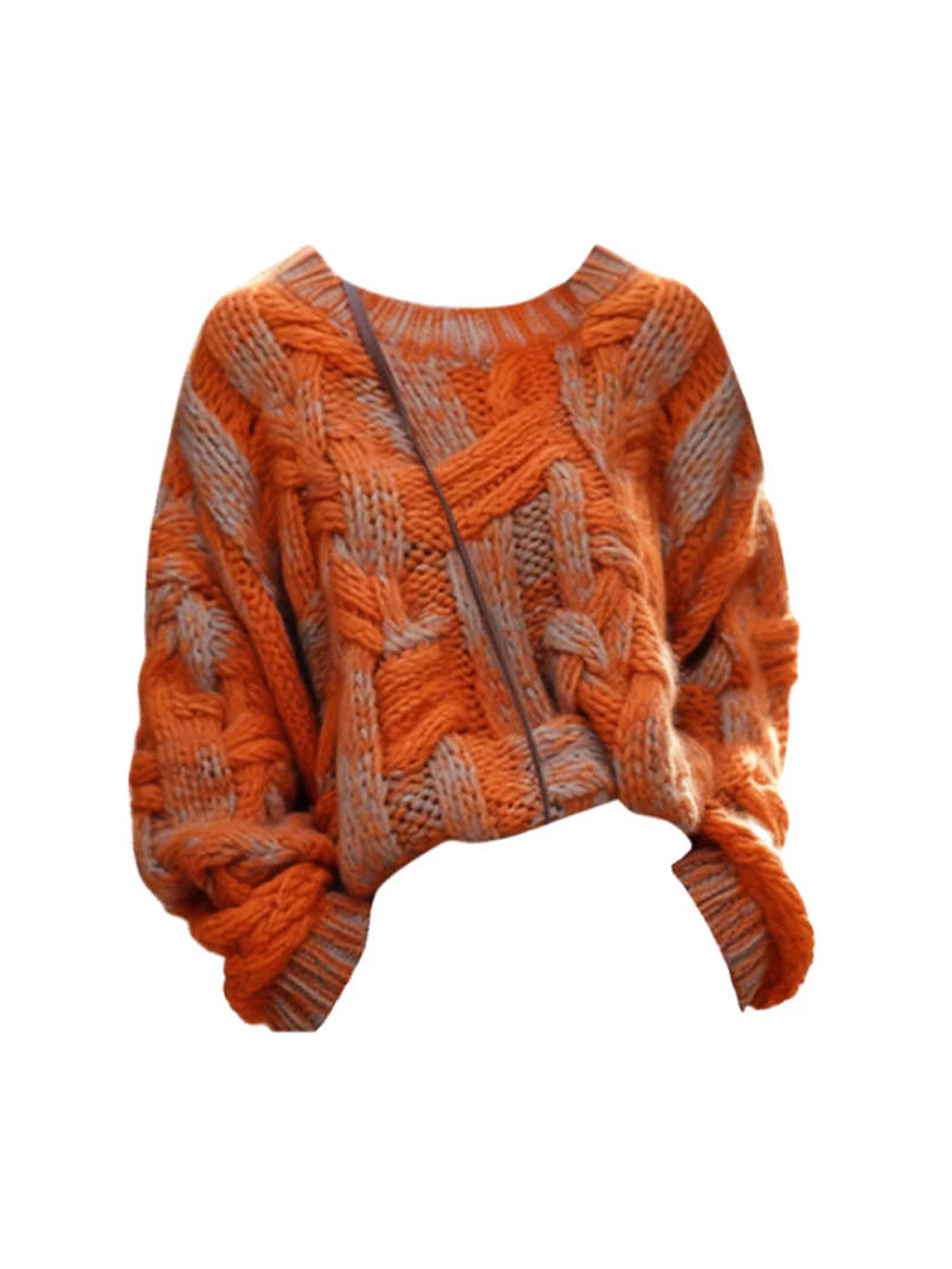 

Women's Orange O-Neck Oversize Pullover 2000s Sweater Vintage Y2k Jumper Top Knitwear Long Sleeves Cashmere Sweater Autumn 2025