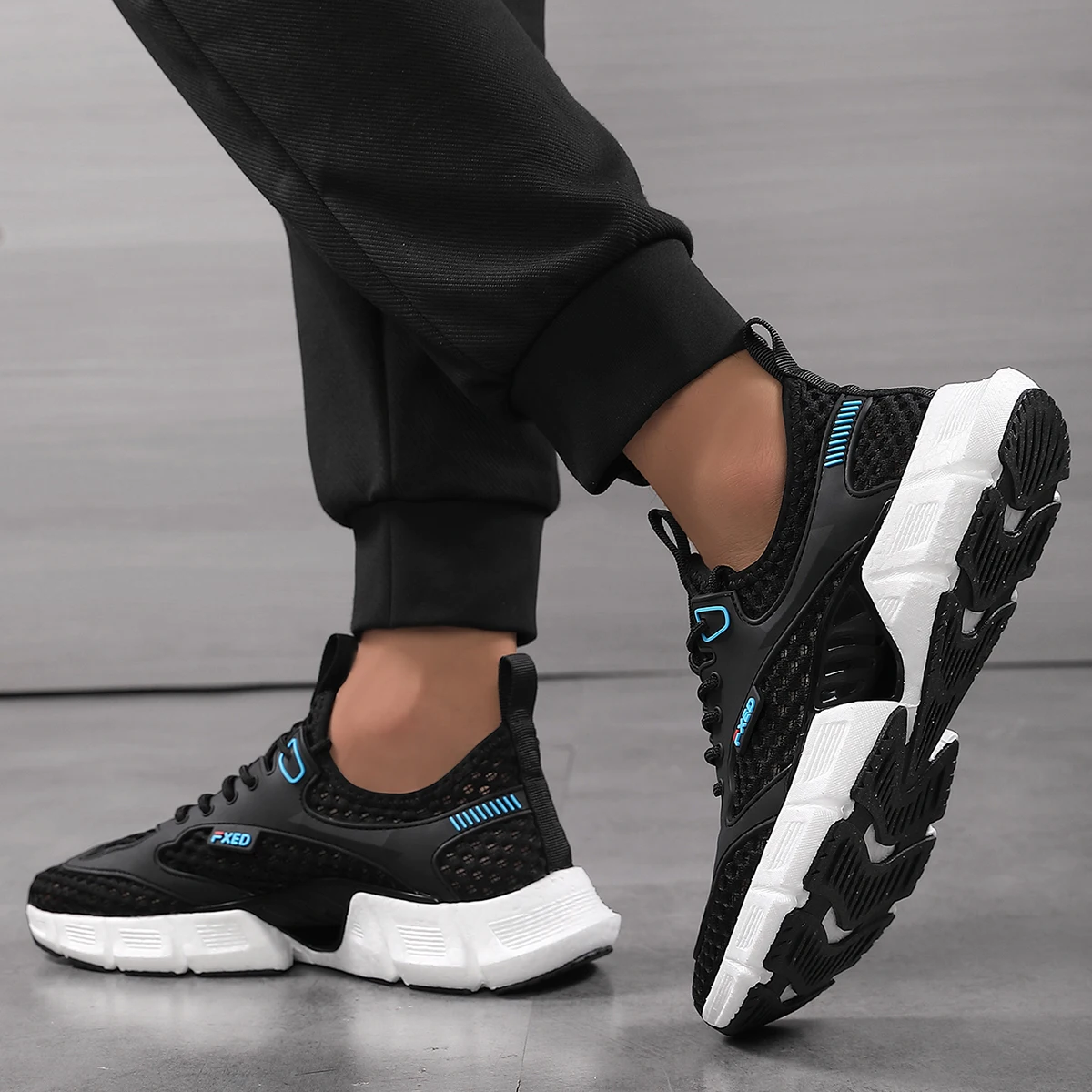 Sapatos masculinos de malha casual, sola macia respirável, leve, para pesca ao ar livre, sola macia, sapatos de malha masculinos