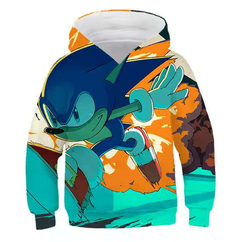 Sonic Cartoon Animation Clothes Sweater Childrens Sherlock Pattern Mens and Womens Childrens Clothing Printed Non-pilling Hoodie