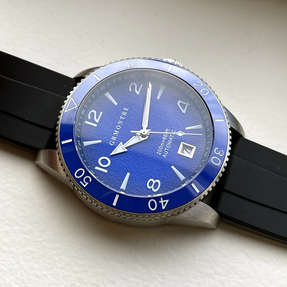 NEW GRMONTRE Diver Watch Blue Dial Automatic Mechanical Watch Sport MIYOTA 8215 Vintage Date Window 40mm Reloj Hombre