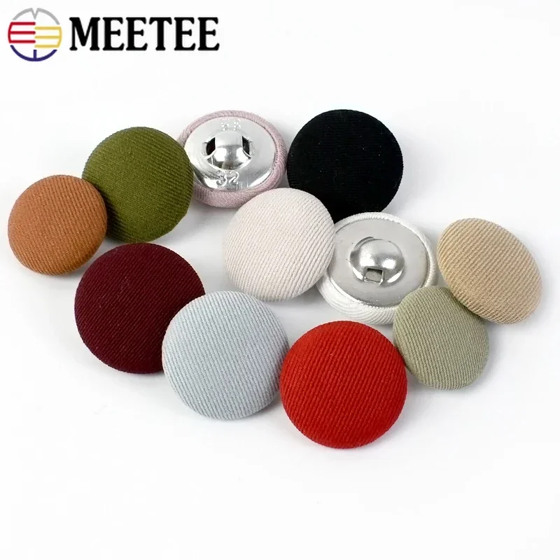 Meetee 50Pcs 11-30mm Cloth Covered Button For Sewing Coat Decorative Round Shank Buttons DIY Clothes Buckle Accessories