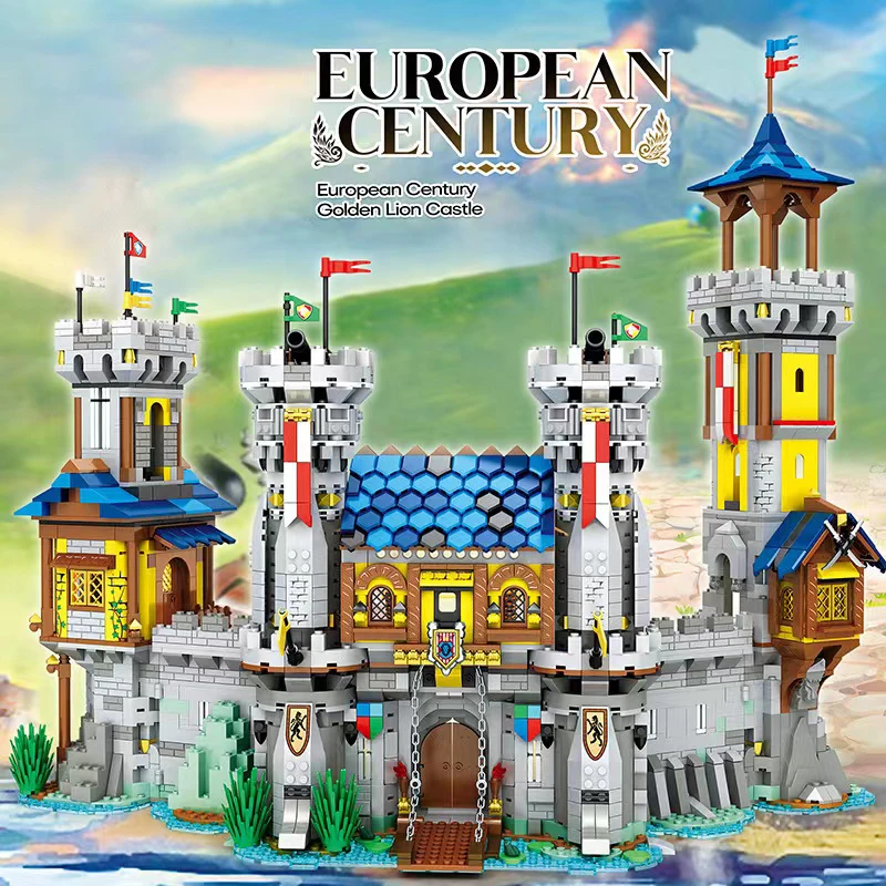 Building Block Military Castle Medieval Lion European Century City Gate Knight Siege Bridge Windmill Bricks Model Set Toys Kids