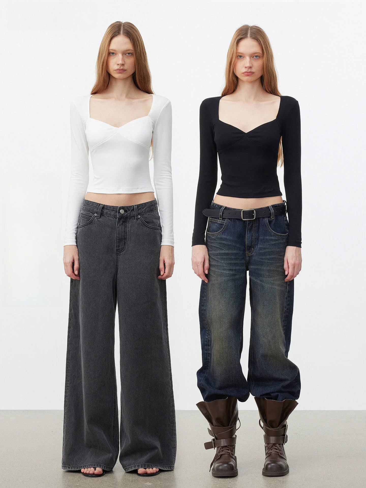 

TAN Women's Slim Fit Long Sve T-irt ort Sle Inner Wear Base irt Cotton Polyester Blend Square Collar Top