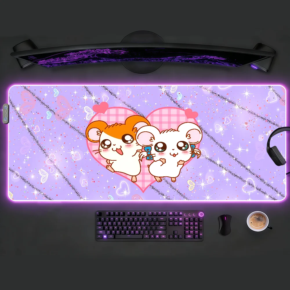 Cute H-Hamtaro  Mouse Pad Waterproof RGB LED Light Colorful Game Keyboard Non-slip Cover Desk-mat Surface