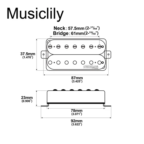 Imagen 2 del producto Wilkinson M Series WOH Pastilla de puente de cuello Humbucker de cerámica de estilo abierto clásico para guitarra eléctrica de 7 cuerdas, negro