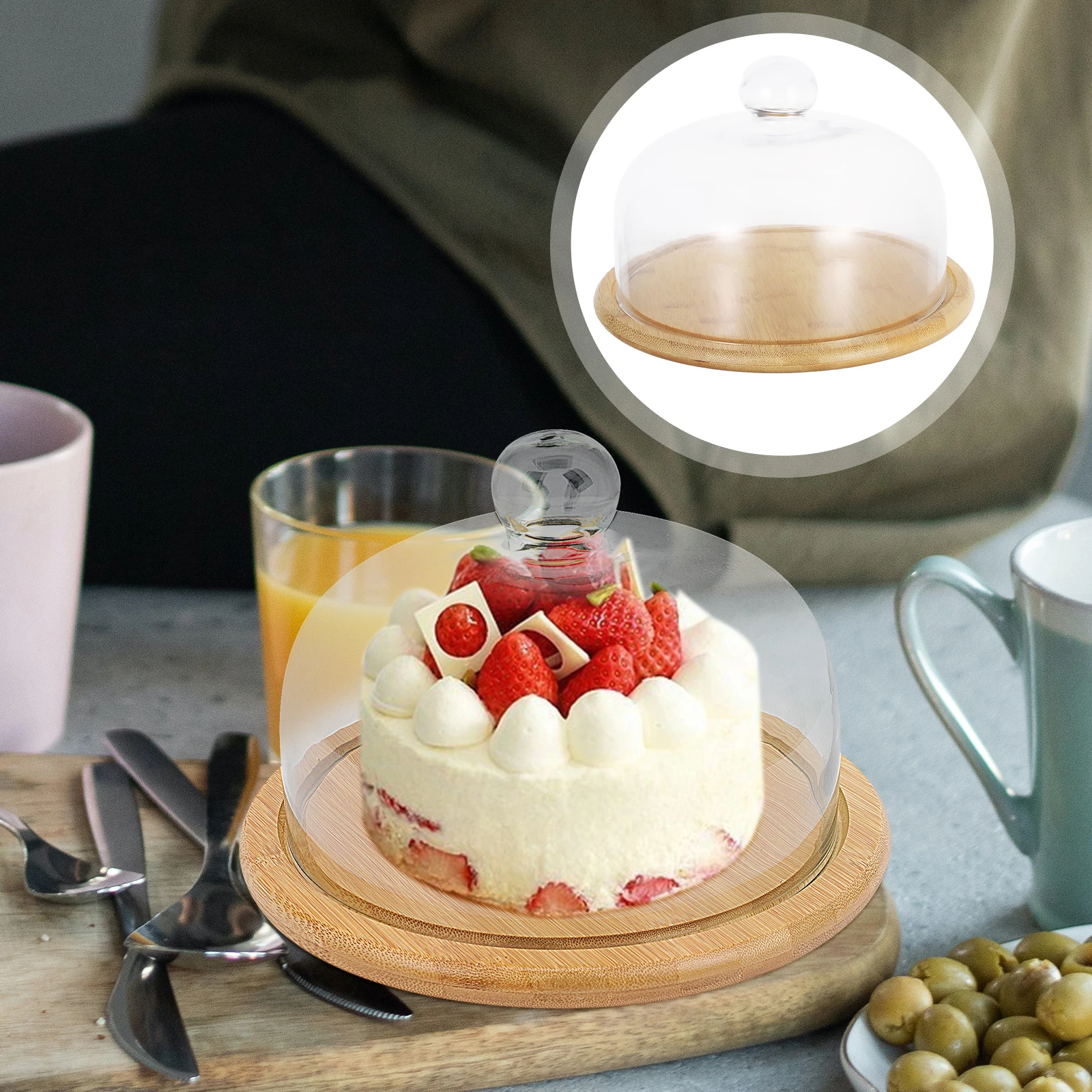 

Cake Glass Lid Transparent Pastry Tray Hygienic Food Display Stand Dessert Storage Rack Reusable Easy Clean Kitchen Barware Cake