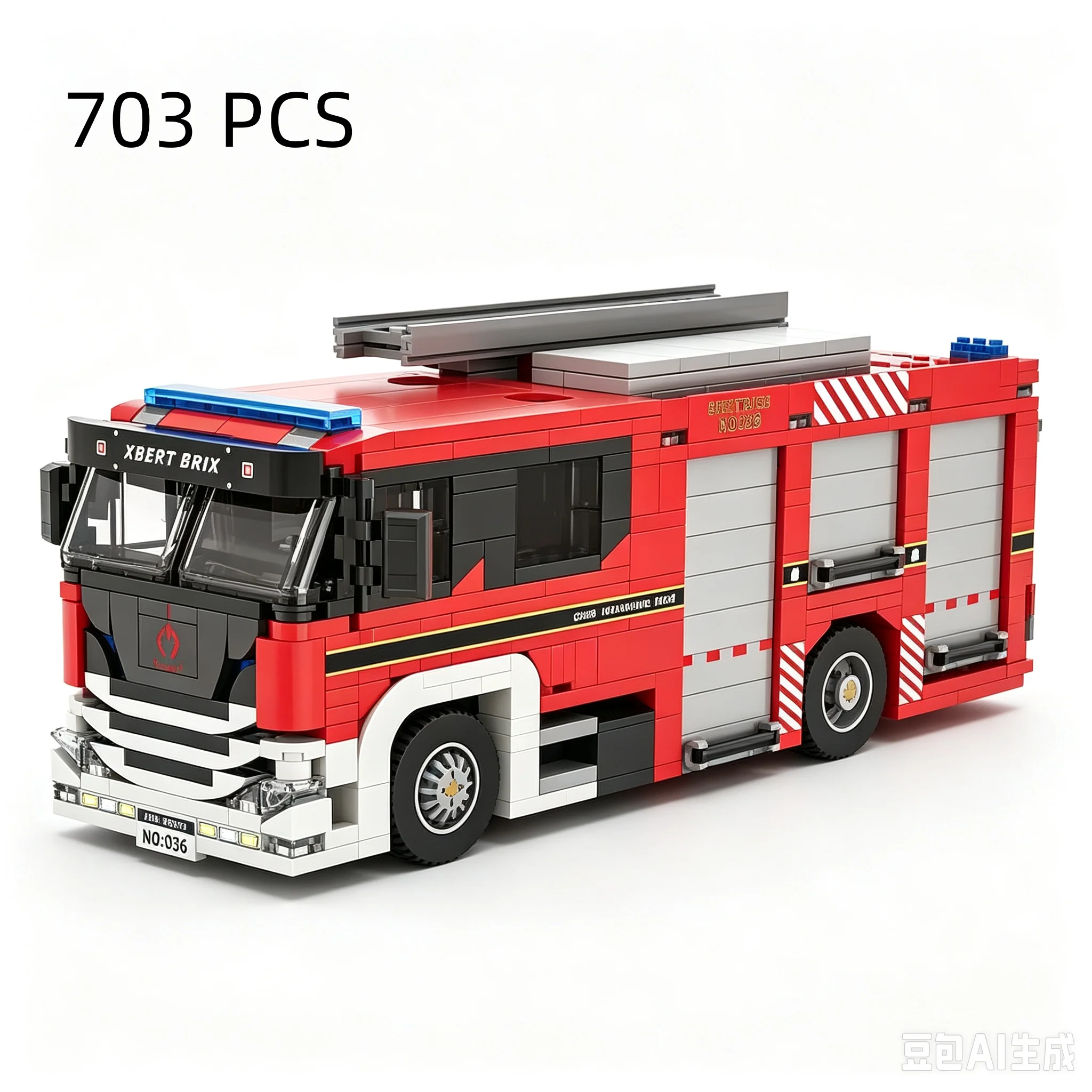66036 Classic Fire Truck Building Blocks Small Particle DIY Assembly Firefighting Vehicle Model Desktop Display Toy Gift for Kid