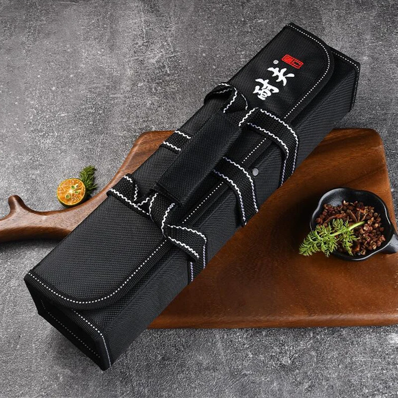 Portable Chef Knife Bag Butcher Boning Knife Tool Canvas Roll Bag Waterproof Oil-proof Kitchen Organizer Travel Knife Carry Case