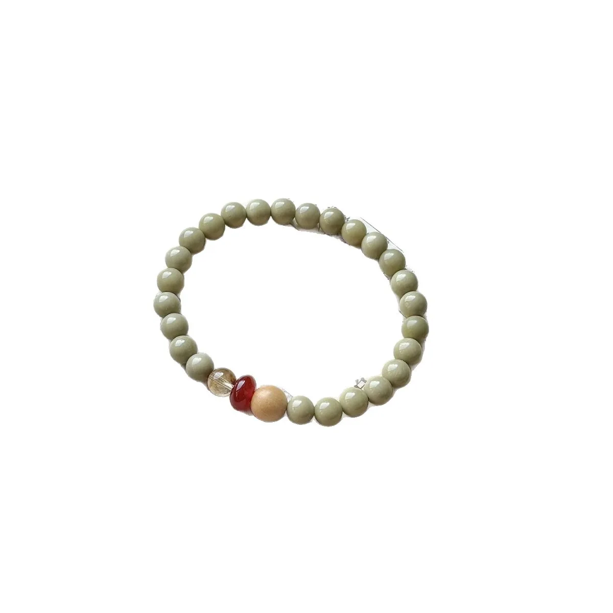 

New Chinese Style Avocado Green Alashan Agate Beaded Bracelet for Women - Matcha Color Gift