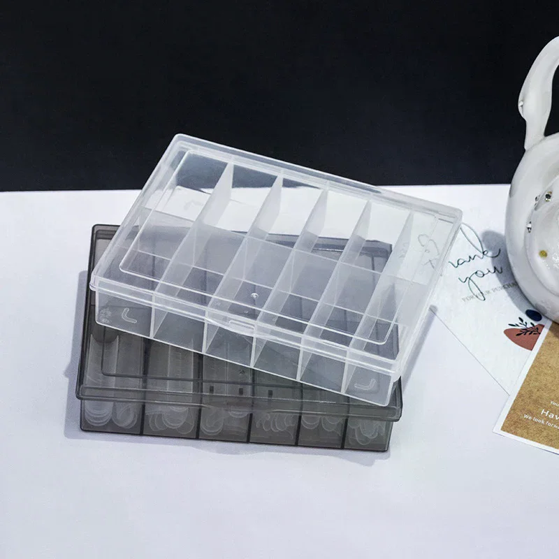 12 กริดโปร่งใสเล็บฟอยล์กล่องเก็บเครื่องประดับพลาสติกลูกปัดอัญมณี Rhinestones เล็บปลอมเคล็ดลับ Art กล่องกรณี