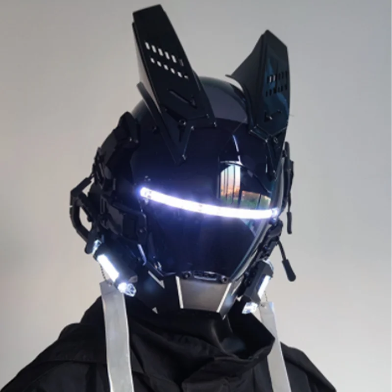 Cyber Punk Mask Halloween Party Cosplay Samurai Dread Mask With LED Light Costumes Special Forces Mask  COS Photography Props