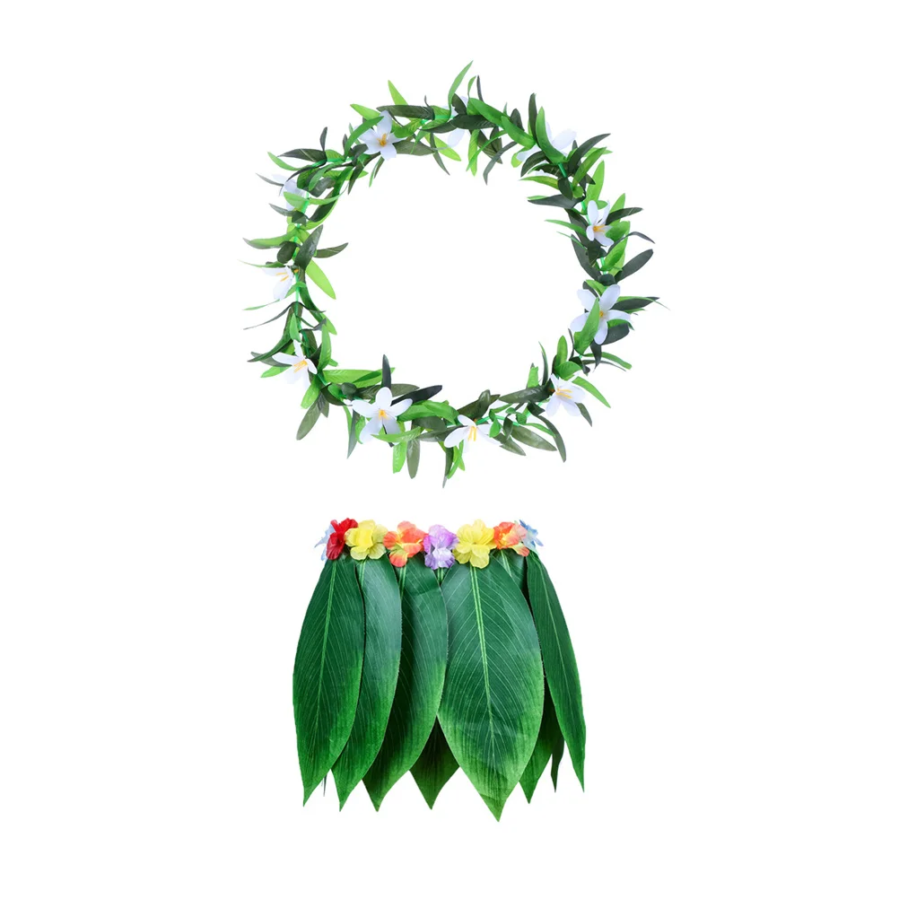 

4Pcs Hawaii Hula Skirt Adjustable Waistband Tropical Event Party Beach Luau Grass Skirt with Colorful Cloth Flowers