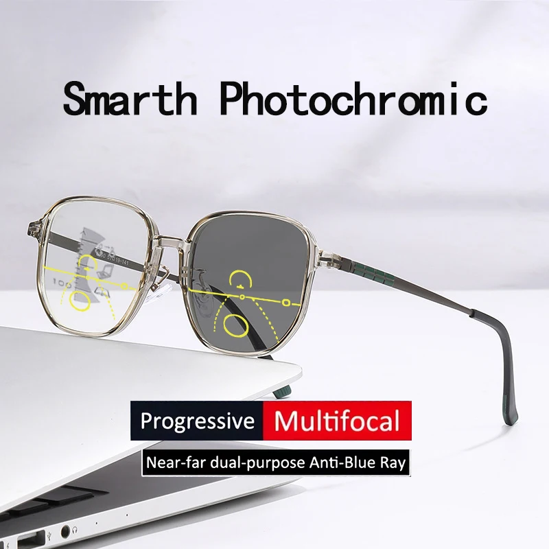 Lunettes multifocales progressives anti-lumière bleue avec vision de près et de loin, effet de changement de couleur 6090