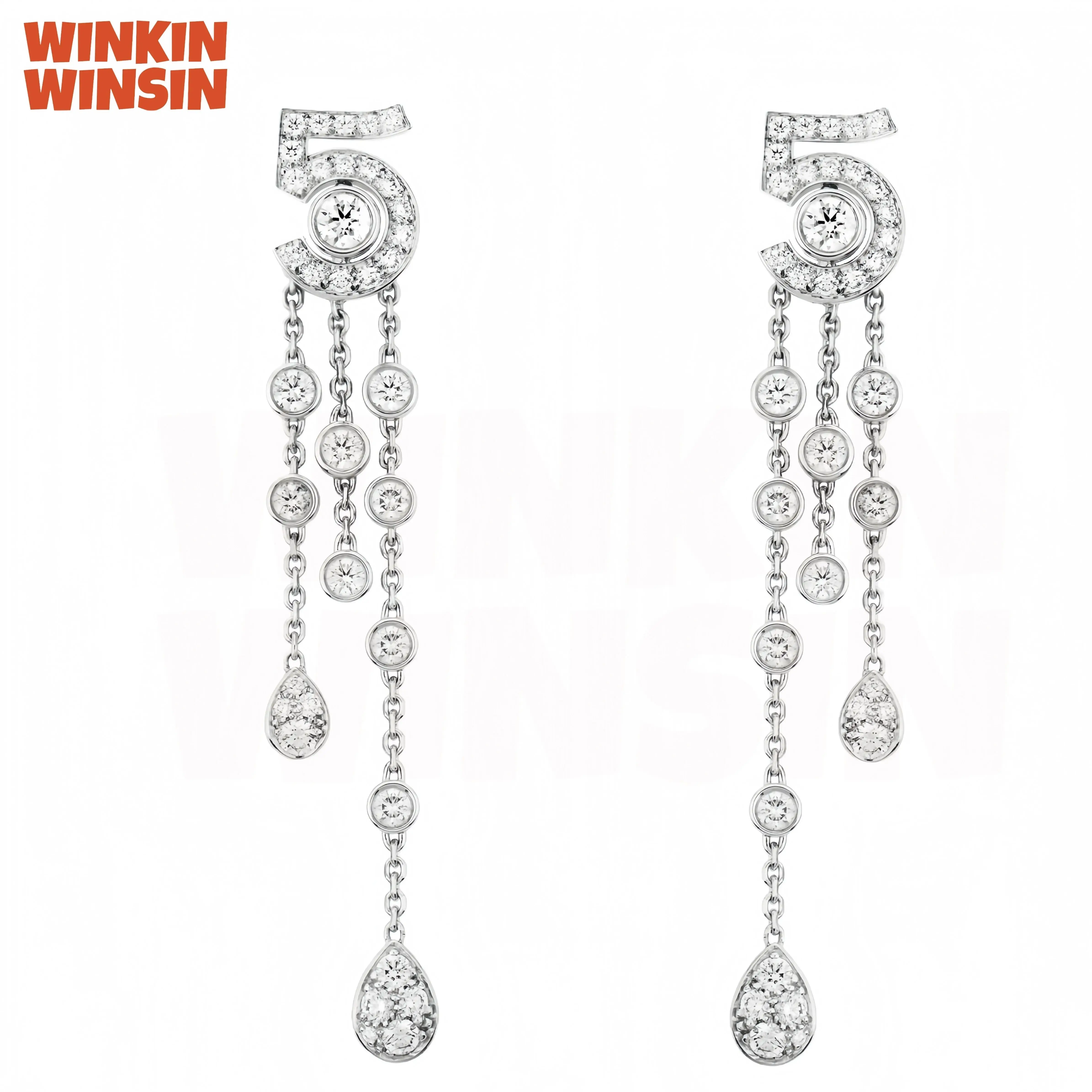 

Winkin Winsin Brand Top Quality 925 Sterling Silver Tassel Stud Drop Earrings For Women N Word Figure 5 Pendant Earrings Jewelry