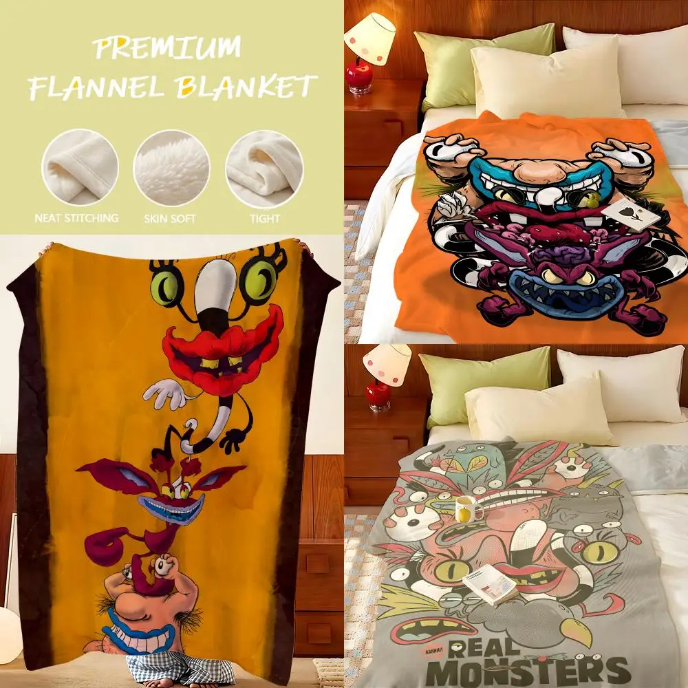 Cartoon A-Aaahh Real M-Monsters Throw Flannel Throw Blanket, Lightweight Cozy, Durable Washable cute Cool