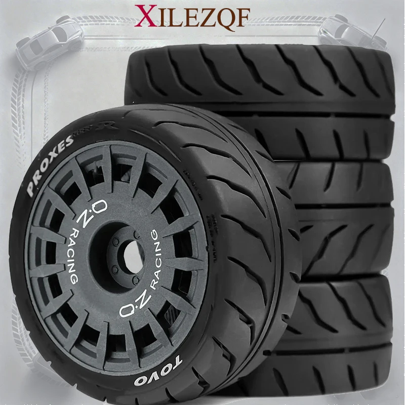 XILEZQF 4PCS 1/10 On Road Touring Tires 12mm Hex Wheels for Tamiya TT01 TT02 Traxxas Rally Drift RC