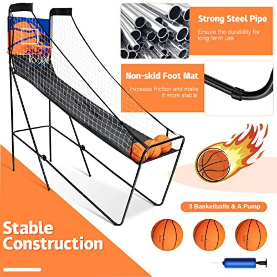 Indoor basketball arcade game for teens and adults: ABS plastic, black/red, LED scoreboard with single shootout mode, 3 basketb - view 6