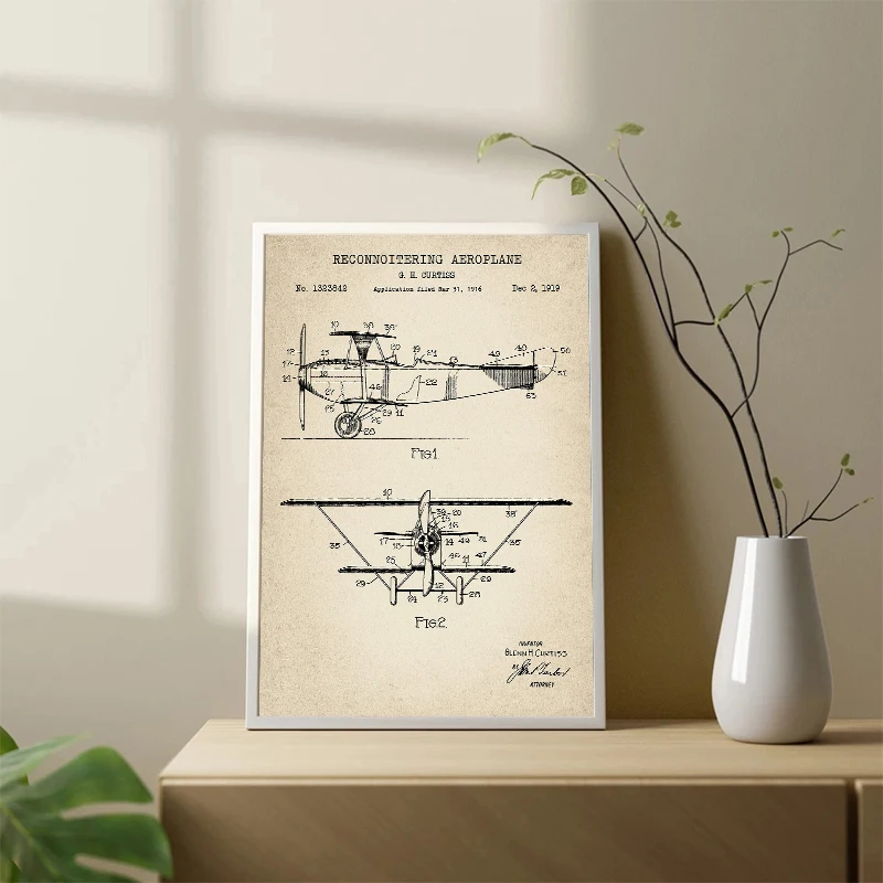 Vintage Airplane Patent Aviation Transportation Wall Art Posters Prints Canvas Painting for Office Man Cave Decor Pilot Gift