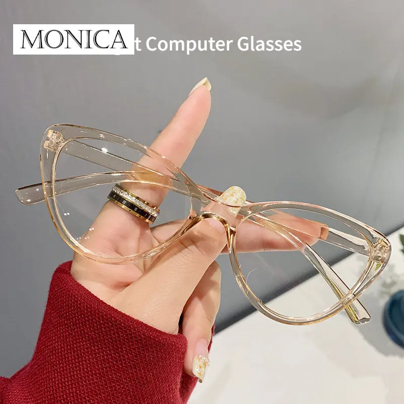 2024 Anti Blue Light Computer Glasses Women Big Frame Cat Eye Metal Frame Reading Eyeglasses Dropshipping