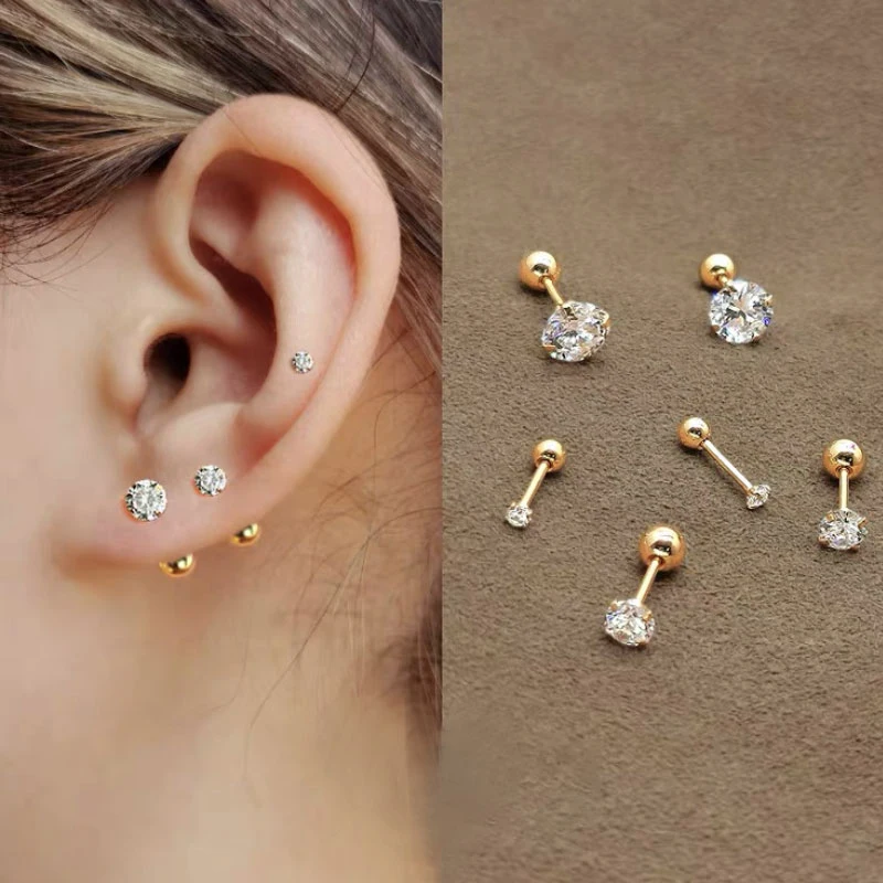 

1 Piece 4 Prong Rhinestone Ear Studs Earrings For Women/Men Tragus Cartilage Standard Lobe Piercing Jewelry Gift