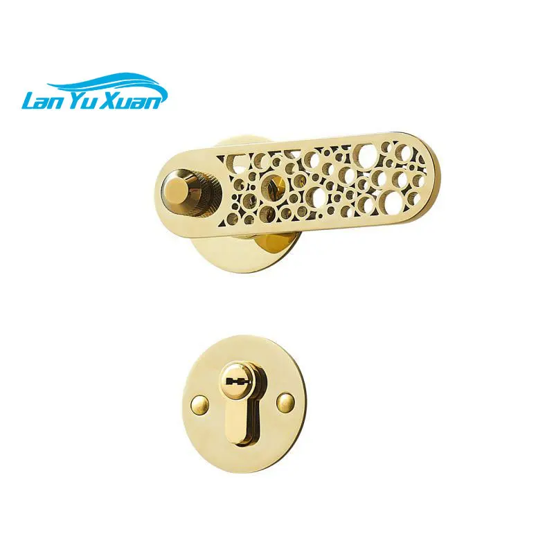 All copper thin section hollow personality fashion universal direction indoor mute magnetic door lock handle copper