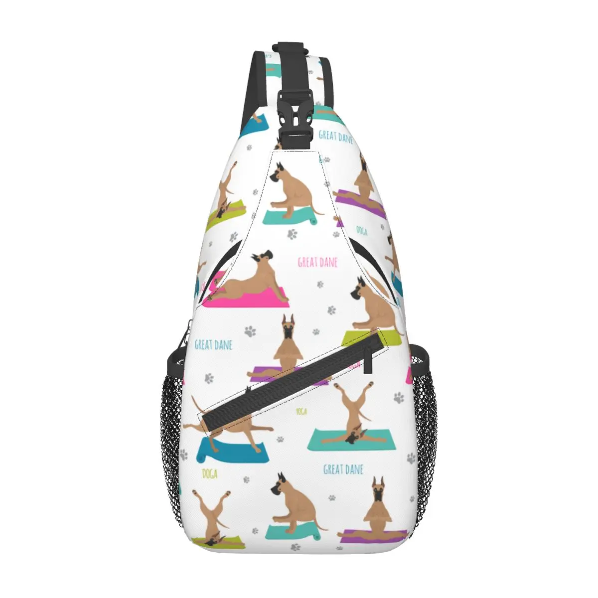 Great Dane Yoga Dogs Poses Exercises Crossbody Sling Bag Casual Chest Bag Shoulder Backpack Daypack for Outdoor Biking Bag