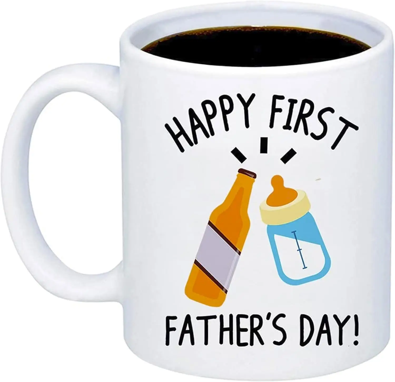 Gift for New Dads - Happy First Father's Day Coffee Mug - 11oz Ceramic Cup for New Parents, Daddy, Dad to be