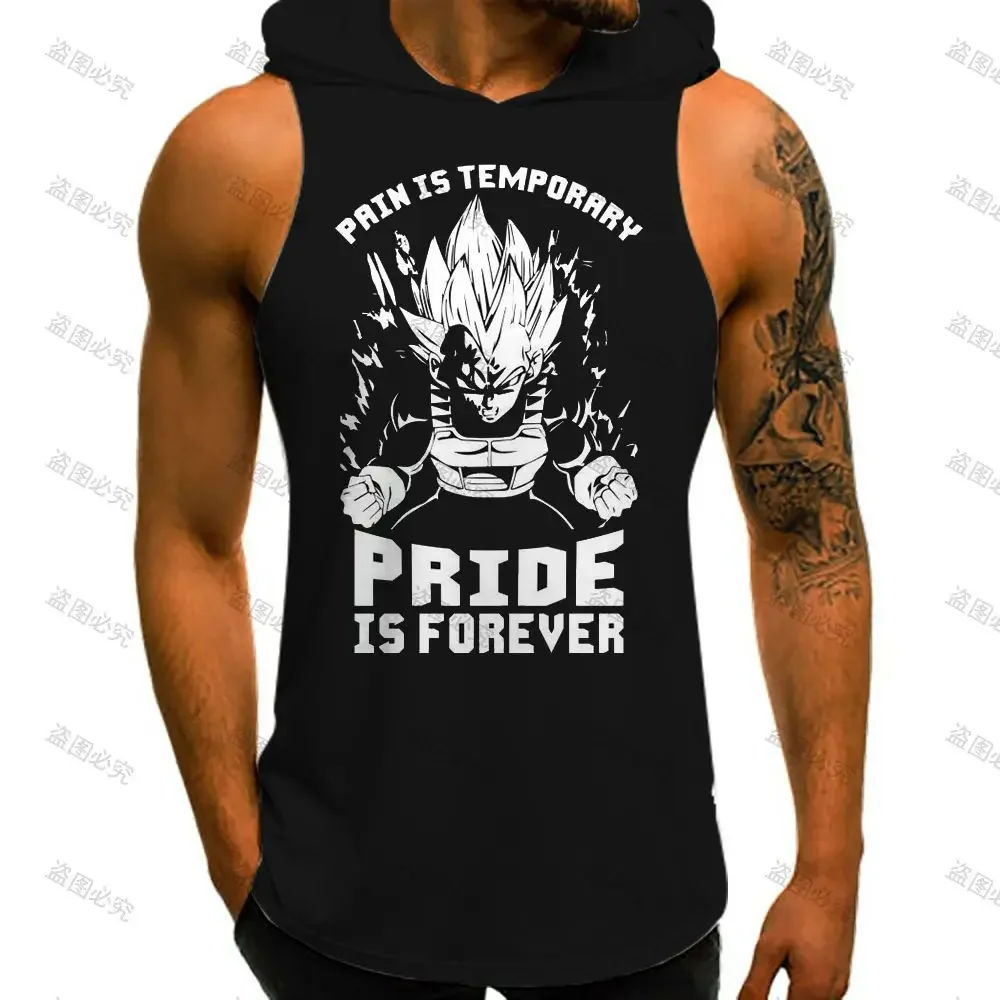 Dragon Ball Hooded T-shirt Harajuku Style With Hood 2023 Sleeveless Vests Running Tank Top Men Sleeveless Gym Vegeta Shirt Trend