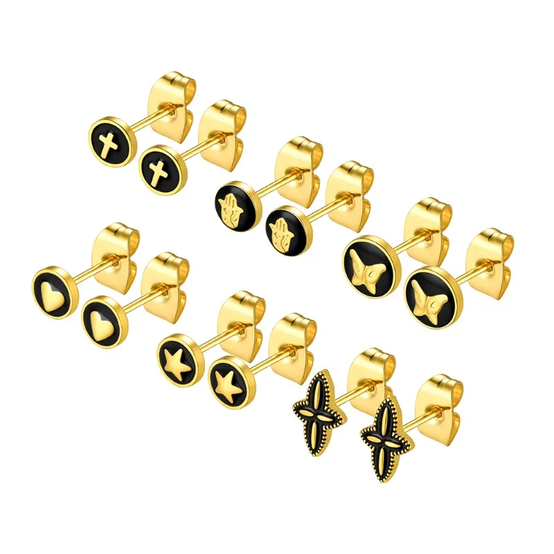 Fashion Stainless Steel 6 Pairs Stud Earrings Set Grease Dripping Stud Earrings Set Daily Accessaries Birthday Jewlery Gifts