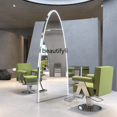 

Hair Salon Dressing Table for Hair Salon Stainless Steel Single Double-Sided Floor Mirror with Light Hair Cutting Mirror