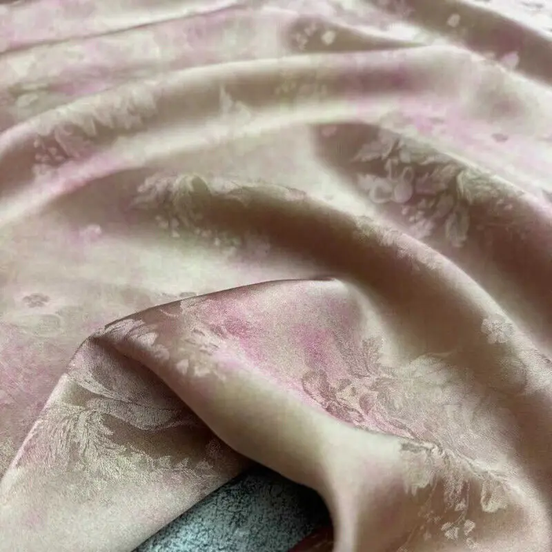 Closed Moon Flower Real Silk Fabric 20Momme Jacquard Dye Yam Tie-Dyed Chinese Clothes Silk Fabric